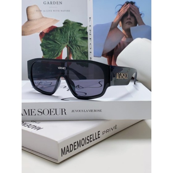 Versace Black Shield Sunglasses with Gold Lettering Temples